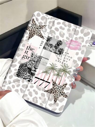Leopard, Star, Palm Tree Pattern Air 8 (M4) 2026 (11-Inch), Air 8 (M4) 2026 (13-Inch), 11-Inch Air M3 2025/M2 2024, Air 5th Gen 2022, (A16) 11-Inch 11th Gen 2025, Galaxy Tab, Kindle Paperwhite 12th Gen 2024 Tablet Case, Transparent Backplate, Fashionable Pattern Protective Case, Auto Sleep/Wake Function, Air Cushion Protection, Suitable For Gifts And Office Use | SHEIN