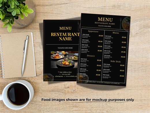 Black & Gold Restaurant Menu Template | Editable Canva Design (A4/US Letter) (digital Download - Etsy