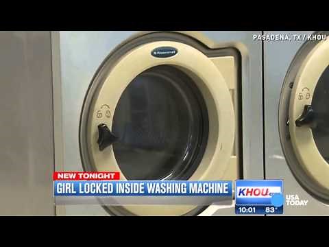 Girl trapped in washing machine on rinse cycle