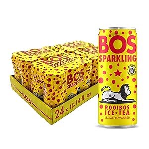 BOS Rooibos Iced Tea Sparkling Lemon | 24x (6x 10.1 oz Cans) | Organic, Caffeine Free, Naturally Sweet, Antioxidant-Rich, Herbal, Red Rooibos Tea | From South Africa