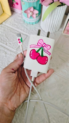 Diy phone charger painting🍒 #diy #diycrafts #diycraft #craft #viral #art #shortsviral