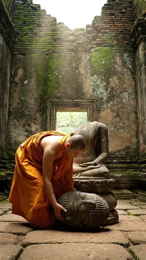 Restoring the Headless Buddha: A Monk’s Act of Devotion 🏚️🙏 #Shorts #buddha