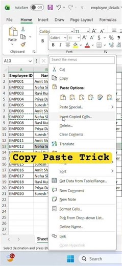Copy paste trick in #excel #exceltips #shortcutkeys #tricks