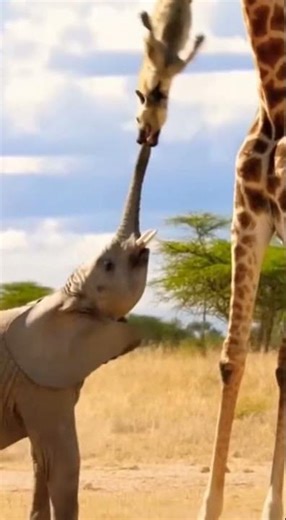 Hyena Won't Let Go of Baby Elephant's Trunk – Giraffe Joins the Tug of War! 😂🐘🦒