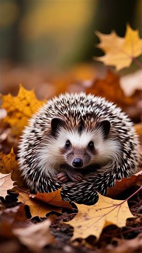 Cozy Hedgehog Curled Up in Autumn Leaves 🍁🦔 | Fall Aesthetic Moment
