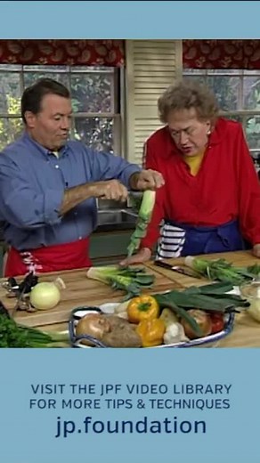 Sunday Demo - Leek and potato soup, two ways! “Leeks and potatoes are commonly made into creamy vichyssoise - a soup invented by Louis Diat in New York, a memory of his mother and home town in France, Vichy. For Parisian potage, the leeks and potatoes are cut into very small pieces, stewed in a little butter for a couple of minutes, and then cooked with chicken stock. This is one of my favorite soups. I serve it sprinkled with grated Gruyère cheese, but that is not essential.” - JP . . It is sou