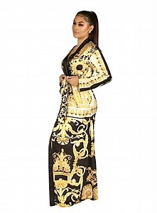 Barocco Style Long Robe, Black White and Yellow Duster, Luxury Robe With Pockets, Floor Length, Wrap Style Silky Flowing Robe, Beach Coverup - Etsy