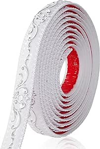Yuzzy Self-Adhesive Flexible Molding Trim Wall Trim, 16.4 Feet x 1.4 inch Peel and Stick Crown Molding Ceiling Molding Mirror Frame Trim(White+Silver)