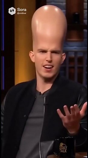 Man with huge alien head gets interviewed.