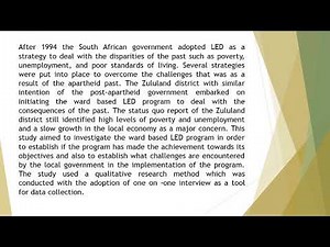 A Case Study of Local Government Implementation of the Ward Based Local Economic Development LED Pro