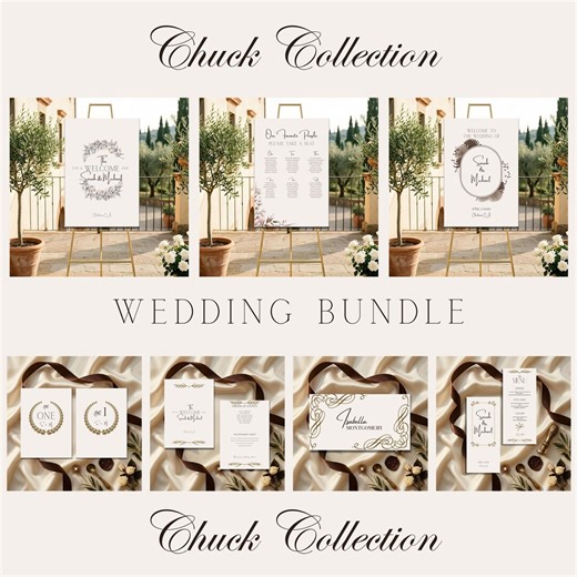 Vintage Gold Wedding Sign Bundle, Classic Monogram Reception Suite, Canva Seating Chart Table Numbers, Old Money Welcome Sign Template - Etsy