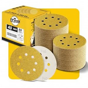 80PCS 5 Inch 40 Grit 125mm 8 Hole Sanding Discs Sandpaper - Premium Gold Round Hook and Loop for Random Orbital Sander - Ideal for Wood, Metal, Automotive
