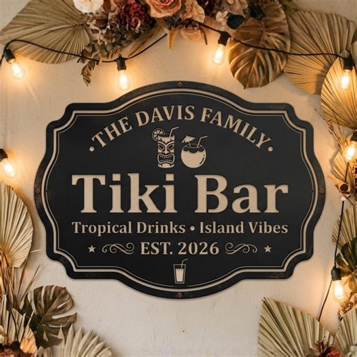 Personalized Tiki Bar Metal Sign, Custom Family Name Tropical Bar Decor, Backyard Island Gift - Etsy