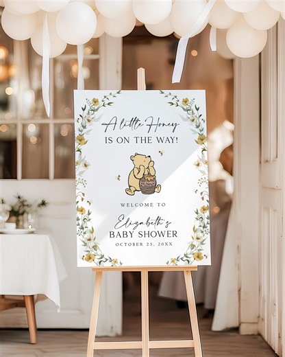 Classic Winnie-the-pooh Baby Shower Welcome Sign A Little Honey is on the Way Baby Shower Sign Wildflower Entrance Sign Printed   Shipped PB - Etsy
