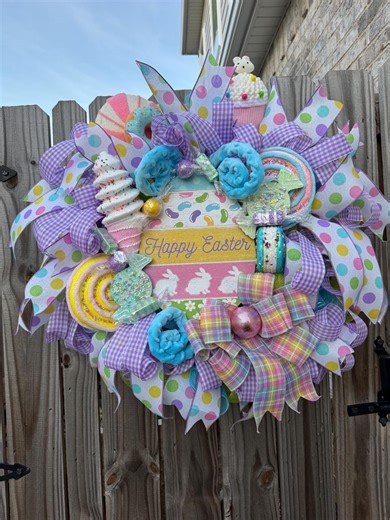 Pastel Vintage Print Easter Egg Wreath With Cupcake, Cookies, Ice Cream and Candy - Etsy