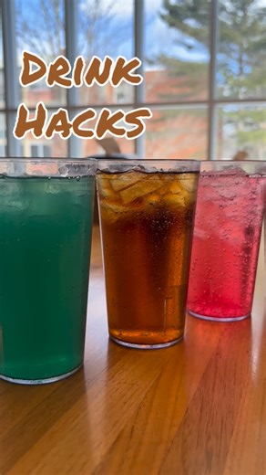 SUNY Oneonta Dining Services on Instagram: "More Dining Hall Drink Hacks🪩✨Recipes below⤵️ 🍋Blue Raspberry Lemonade: Blue Powerade Mountain Berry Blast, Fuze Raspberry iced tea & Vitaminwater zero squeezed lemonade 🥧Apple Pie Soda: Apple juice with a splash of Barqs root beer 🍓Cranberry Spritzer: Seltzer and a solace of Minute Maid cranberry juice 🍊Citrus Punch: Sprite, Coca Cola or Cherry Coke & a splash of OJ"