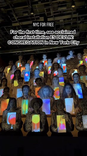 Acclaimed choral installation ES DEVLIN: CONGREGATION makes its U.S. premiere in New York City 🎶 [Paid partnership with Bloomberg Philanthropies] @esdevlin: CONGREGATION features large-scale portraits of 50 Londoners who have been displaced from their homelands, and shows how art can illuminate powerful human stories. Presented as a projection-mapped tiered sculpture, the work offers a luminous encounter with those who bring their gifts to a new country. The work was co-authored by the 50 portr