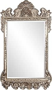 Howard Elliott Collection Marquette Antique Oversized Full Length Mirror, Ornate Full Body Standing Floor Mirror, Large Leaning Wall Mirror for Bedroom & Living Room, Silver Leaf, 49 x 84 x 3 Inch