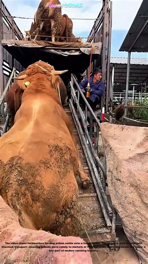 Guiding Cattle: How Farmworkers Load Yellow Bulls Onto Freight Trucks
