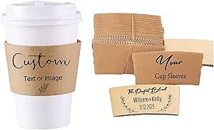 Personalized Kraft Coffee Cup Sleeves,Custom Coffee Sleeves with Your Logo Logo Text for Business Company Office Coffee Shop Party Wedding Events Travel (Kraft)