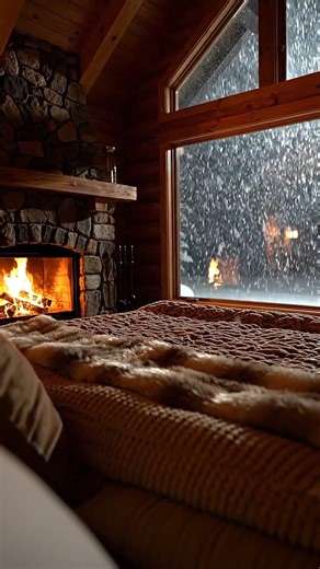 Relaxing Winter Cabin Vibes: Cozy Bedroom & Snowstorm Ambience #Winter #Cozy #Chill