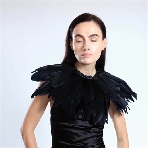 Black Feather Collar, Feather Shoulder Piece, Gothic Feather Collar, Feather Neckpiece, Black Feather Accessory, Raven Feather Collar - Etsy