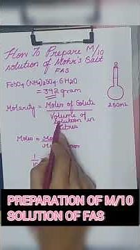 PREPARATION OF M/10 SOLUTION OF MOHR'S SALT( FERROUS AMMONIUM SALT) #titration #standardisation