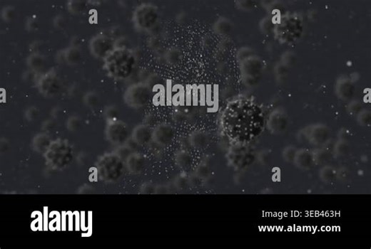 Animation of covid 19 cells falling over dark background. global covid 19 pandemic concept digitally generated video Stock Video Footage - Alamy