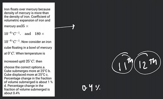 Iron floats over mercury because density of mercury is more tha... | Filo