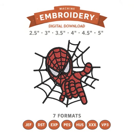 Spider Superhero Web Embroidery Design File | Digital Download | 6 Sizes & 7 Formats Included - Etsy