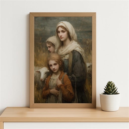 Medieval Gothic Mother and Child Portrait Art: Pastoral Family Scene With Lamb in Old World Oil Painting Style (digital Download) - Etsy