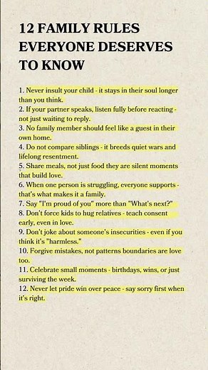 12 FAMILY RULES EVERYONE DESERVES TO KNOW