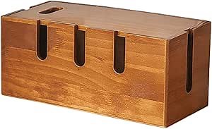 Cable Management Box - 12inch Wooden Cord Organizer Retro Cord Hide Organizer - 3 Holes Container Office Table Cord Box for Router, TV Wires, USB Hub, Computer and Under Desk Power Strip