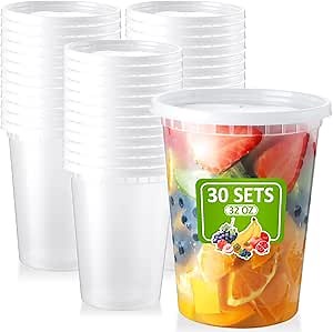 30 Set 32oz Deli-Containers-with-Lids, Airtight Food-Storage-Containers, Microwaveable & Freezer Safe Plastic-Storage-Containers-with-Lids, Soup Slime Overnight Oat To-Go-Containers