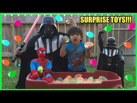 Ryan and Daddy SURPRISE TOYS CHALLENGE with Water Balloons