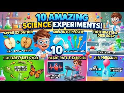 10 Experiment: Apple Oxidation - turning milk into - air pressure - toothpaste & dish soap