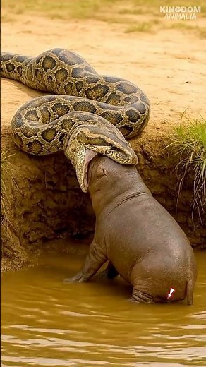 Lost Baby hippo survives a deadly Python attack