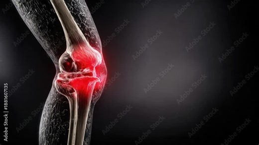 Knee Joint Anatomy: A vivid illustration of a human knee joint, highlighting inflammation and anatomical structures. An educational piece for medical and health presentations.