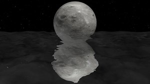 3D moon reflection in the water animation. Moon with stars in back. 4K