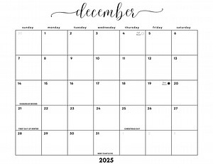 December 2025 Monthly Calendar W/holidays & Moons: Minimalist Cursive Landscape (printable PDF); Sunday   Monday Start - Etsy