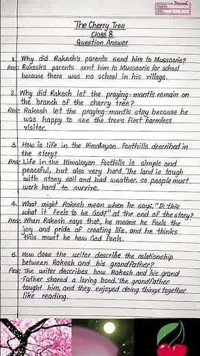 the cherry tree class 8 question answer | class 8 english poorvi book ch 10 question answer