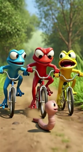 Three Crazy Frogs Bike for Food Bee Attack 😂 #animals #shorts