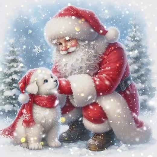 20K views · 2K reactions | Santa Claus kneeling to pet a fluffy winter puppy wearing a tiny red scarf, both surrounded by fresh snow on the ground. #video #Christmas #fblifestyle #christmasdecor #merrychristmas | Madhu Vind | Facebook