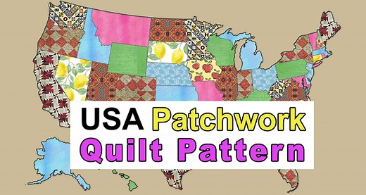 USA (United States) Patchwork Map Quilt Pattern & Stencils - Free Printables, Lettering, SVG Files, Tools & Apps