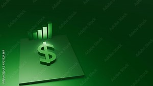 Green Bar chart graph with US dollar in three dimension space