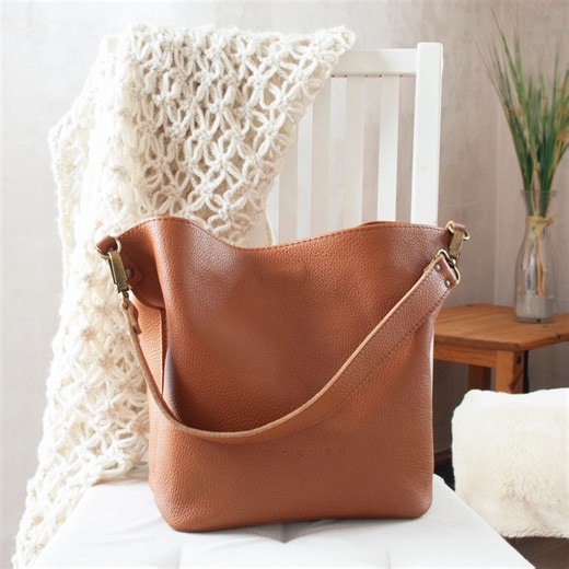Handmade Full Grain Leather Bucket Bag: Adjustable Crossbody Purse - Etsy