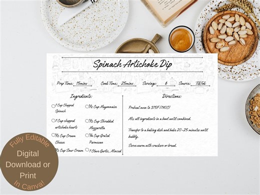 Retro Recipe Card Template | Fully Editable & Customizable | Printable Kitchen Card - Etsy Canada