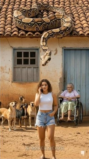 "Giant Python Attacks Girl in Village 😱🐍" #shorts #dog #giantpython