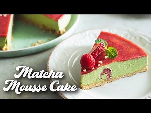 Matcha Mousse Cake | NO-BAKE Green Tea Cake with Strawberry Jelly | ASMR Cooking