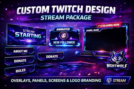 Concevoir une overlay twitch personnalisée, des panneaux, des écrans et une identité visuelle complète pour le stream